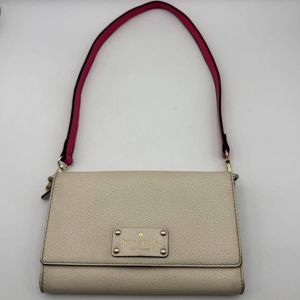 Kate Spade Crossbody Bag Womens Small Cream Pink Leather Wallet On Chain Clutch